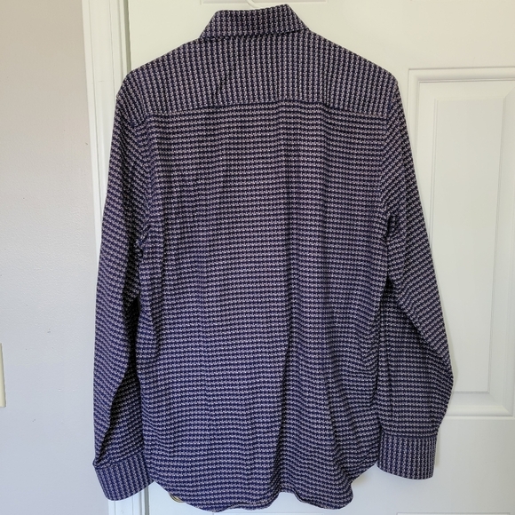 Robert Graham Royal Blue Gold Houndstooth Check Button Down Shirt Size L - Picture 6 of 11